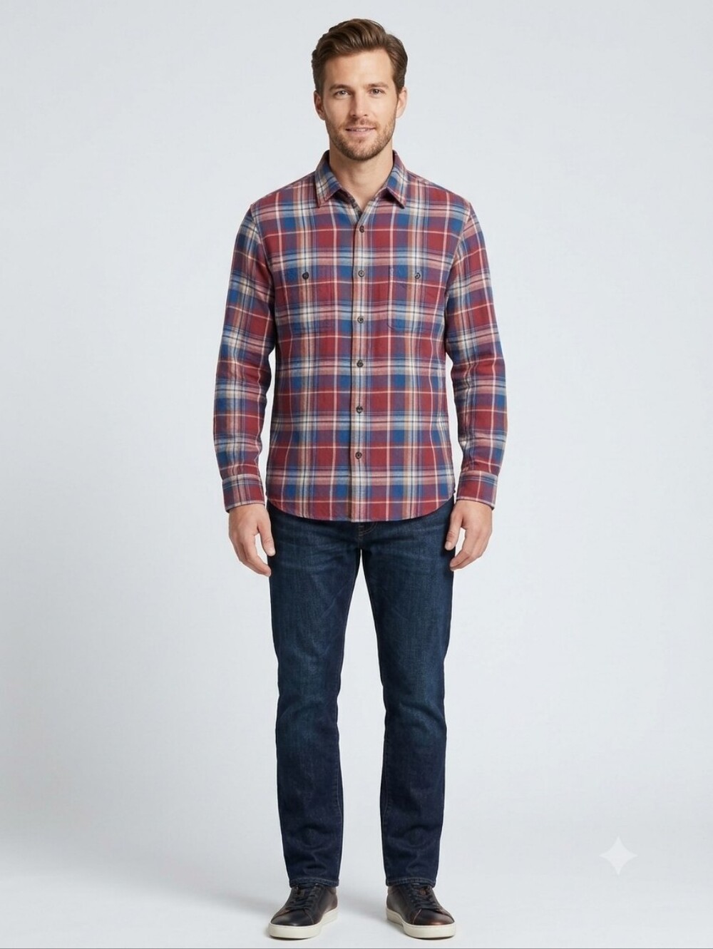 ​UNIQLO Plaid Flannel Shirt XL Mens Red Blue Soft Button Down Workwear L/S
